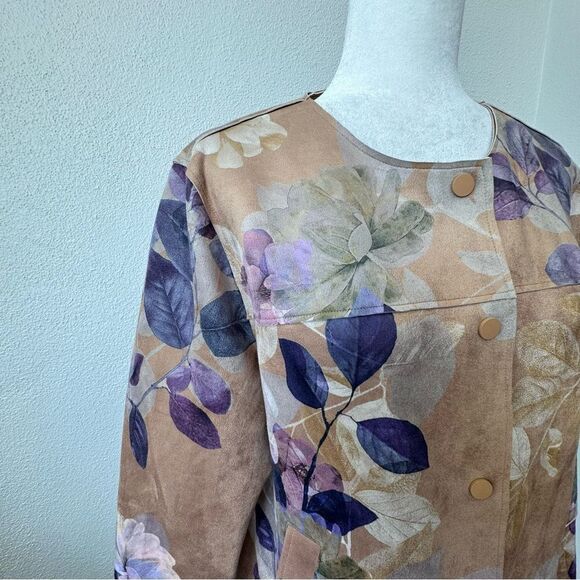 Chico’s Floral Faux Suede Cream Purple Pockets SZ 12 NWOT - Picture 4 of 15